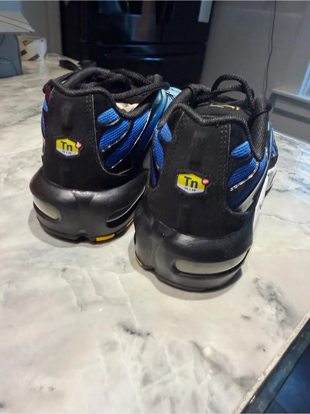 Nike Kids Blue Gradient Air Cushion Sneakers with Yellow Swoosh